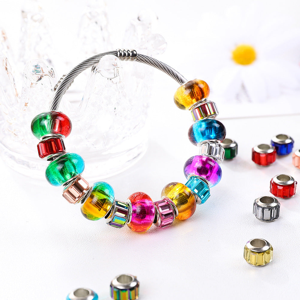 Glass Round Spacer Beads 8mm Large Hole Alloy Rim 100pcs 4