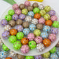 Round Acrylic Beads 16mm Gilded Plaid Pattern Glossy 50pcs 14