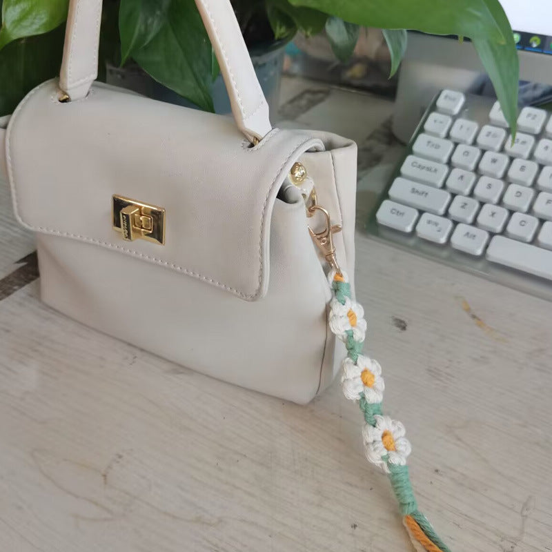 Handmade Woven Flower Keychain Cotton Polyester Gold Clasp 3