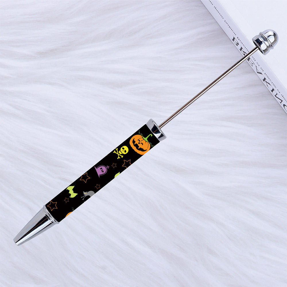 Beadable Pen Plastic Halloween Printed Pumpkin Ghost Spider Bat 8