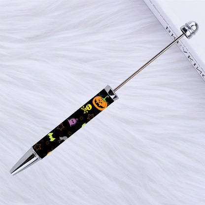 Beadable Pen Plastic Halloween Printed Pumpkin Ghost Spider Bat 8