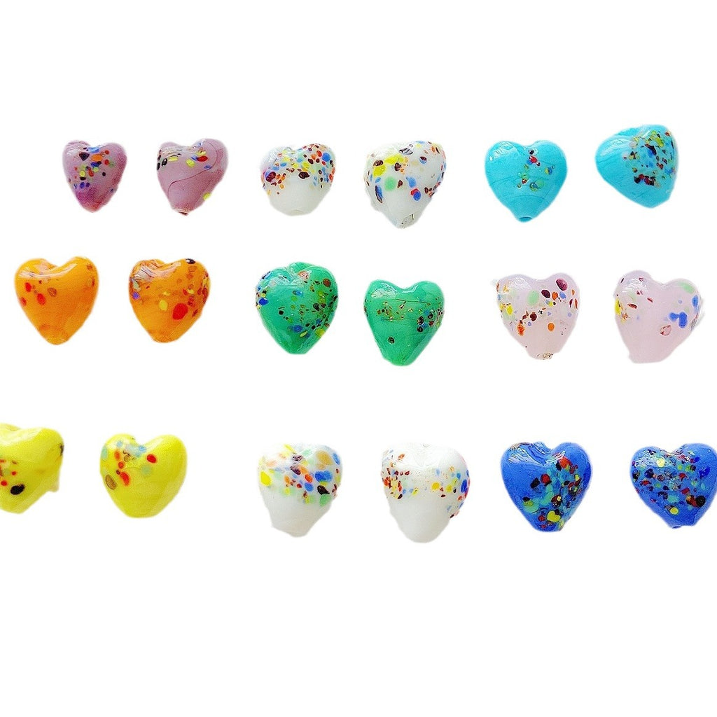 Lampwork Glass Beads Heart 12mm Handmade Confetti Pattern 10pcs 2
