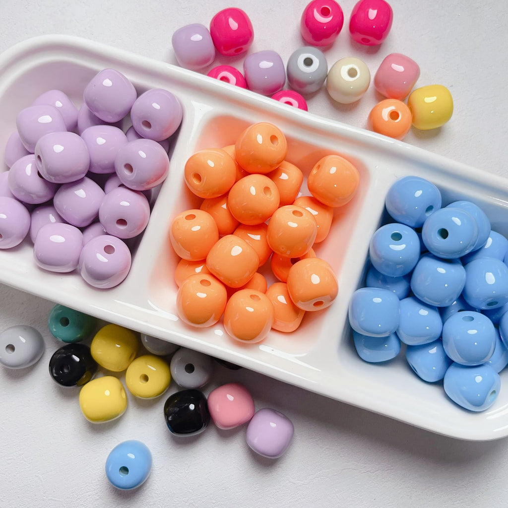Painted Chubby Acrylic Beads 16mm Glossy Bright Colors 10pcs