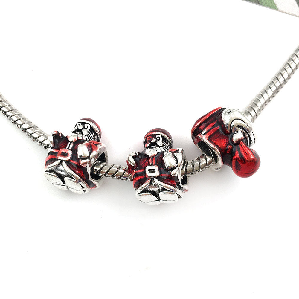 Christmas Series Colorful Enamel Metal Beads Large Hole 1pc 10