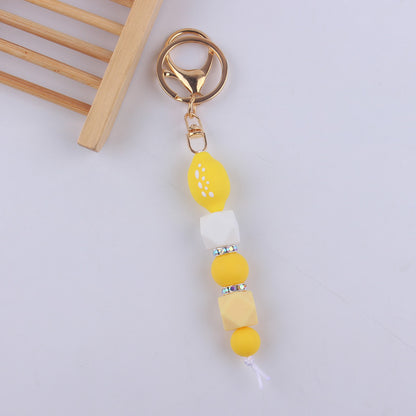 Cartoon Fruit Silicone Bead Keychain Fun Vibrant Colors 15