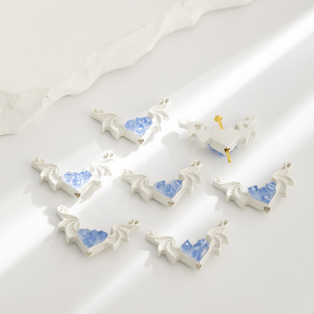 Heart Wings Rhinestone Beads 24mm Alloy Sparkling Mixed Colors 10pcs 6