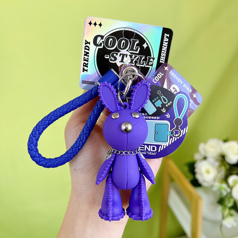 PVC Fashion Leather Rabbit Couple Keychain Cute Animal Charm 8