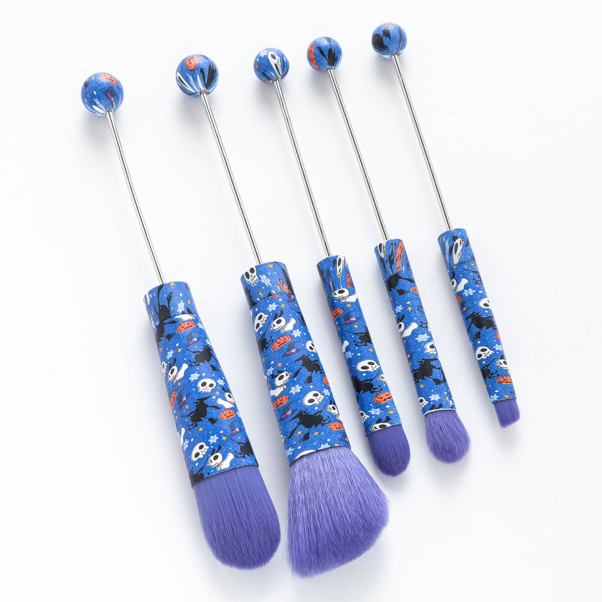 Beadable Makeup Brushes Halloween Christmas Themed Colorful Handles 5pcs 7