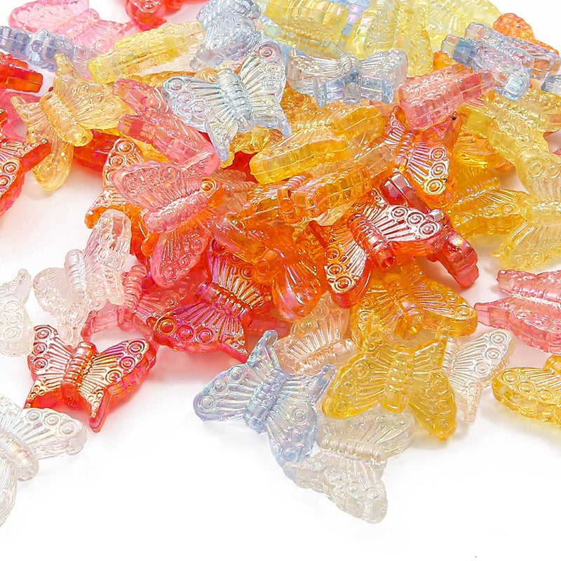 Transparent Butterfly Acrylic Beads 15x13mm Multicolor 40pcs