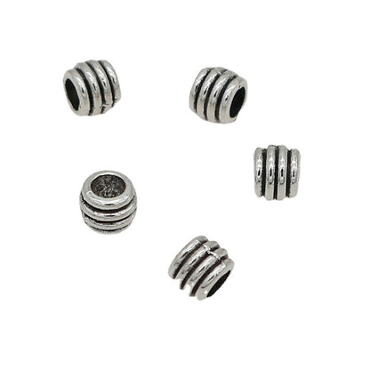 Tube Metal Beads 7mm Threaded Tibetan Large Hole Alloy 100pcs 5