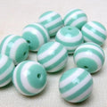 Striped Bubblegum Beads 20mm Mint Green Chunky Resin 10pcs