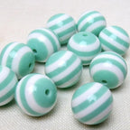 Striped Bubblegum Beads 20mm Mint Green Chunky Resin 10pcs