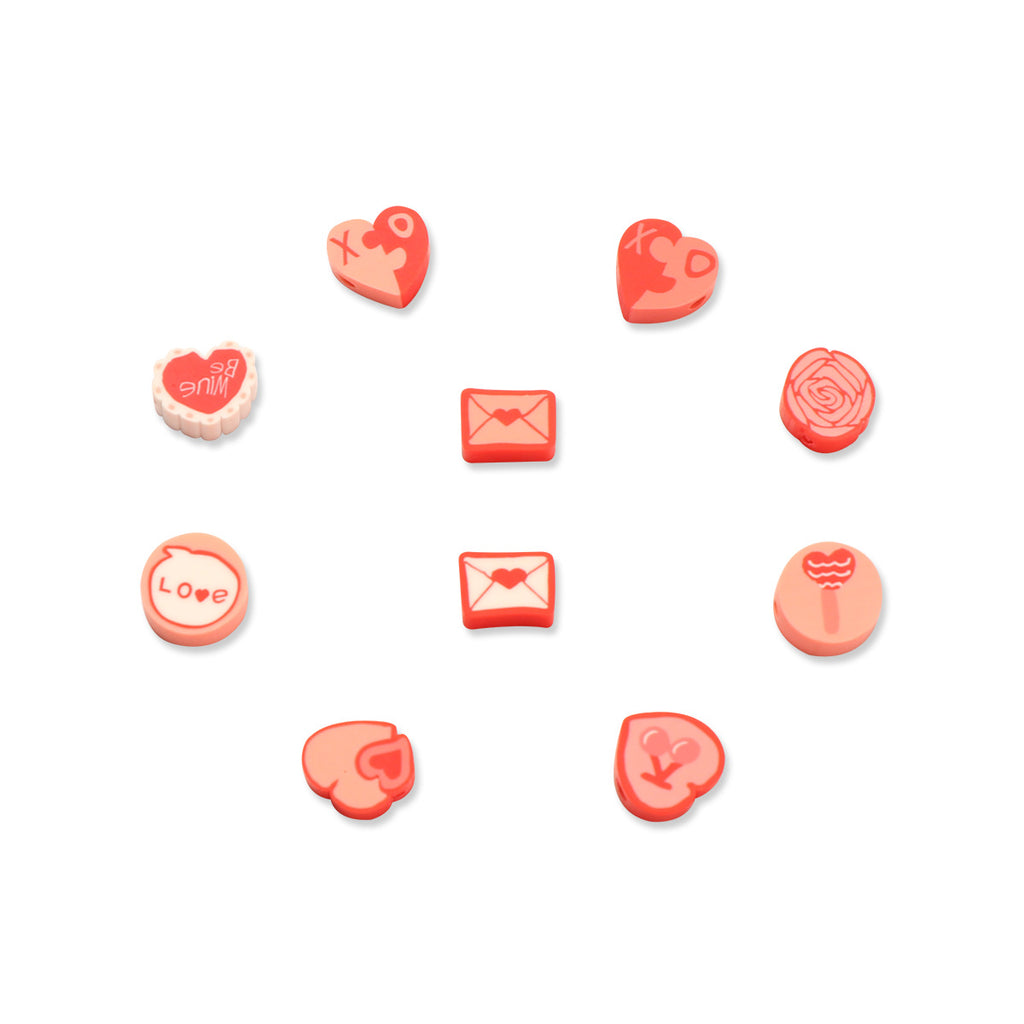 Valentine Flower Clay Beads Polymer Red Pink Mixed 100pcs 5