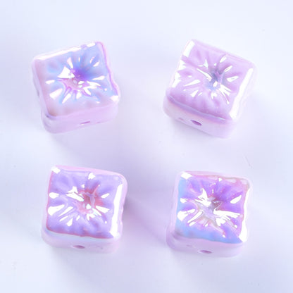 Macaron Color Balloon Square Acrylic Beads 14mm UV Plating 50pcs 11