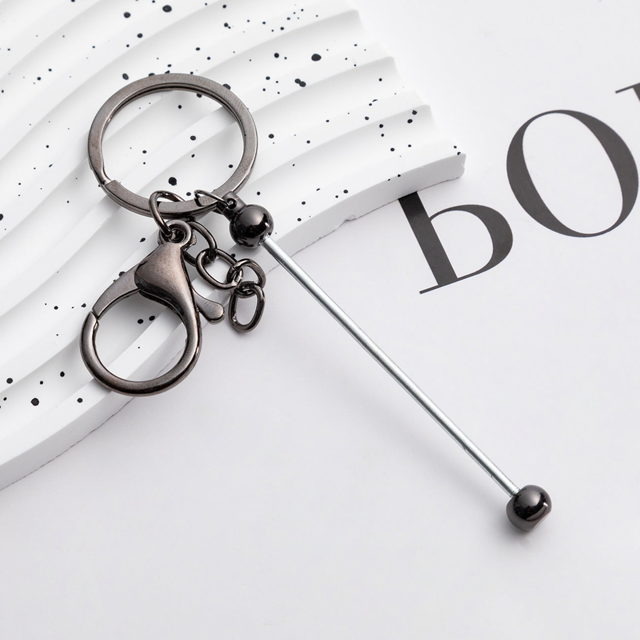 Beadable Keychain Metal Slender Shaft Polished Ball Lobster Clasp 9