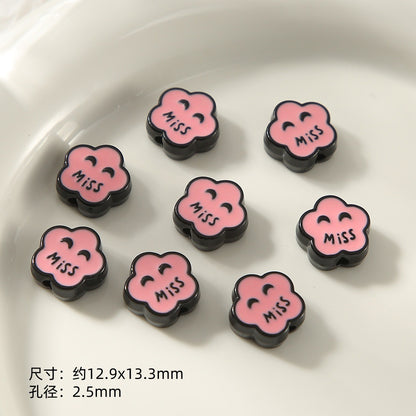 Kitten Series Metal Beads Black and Pink Enamel Alloy 10pcs 19