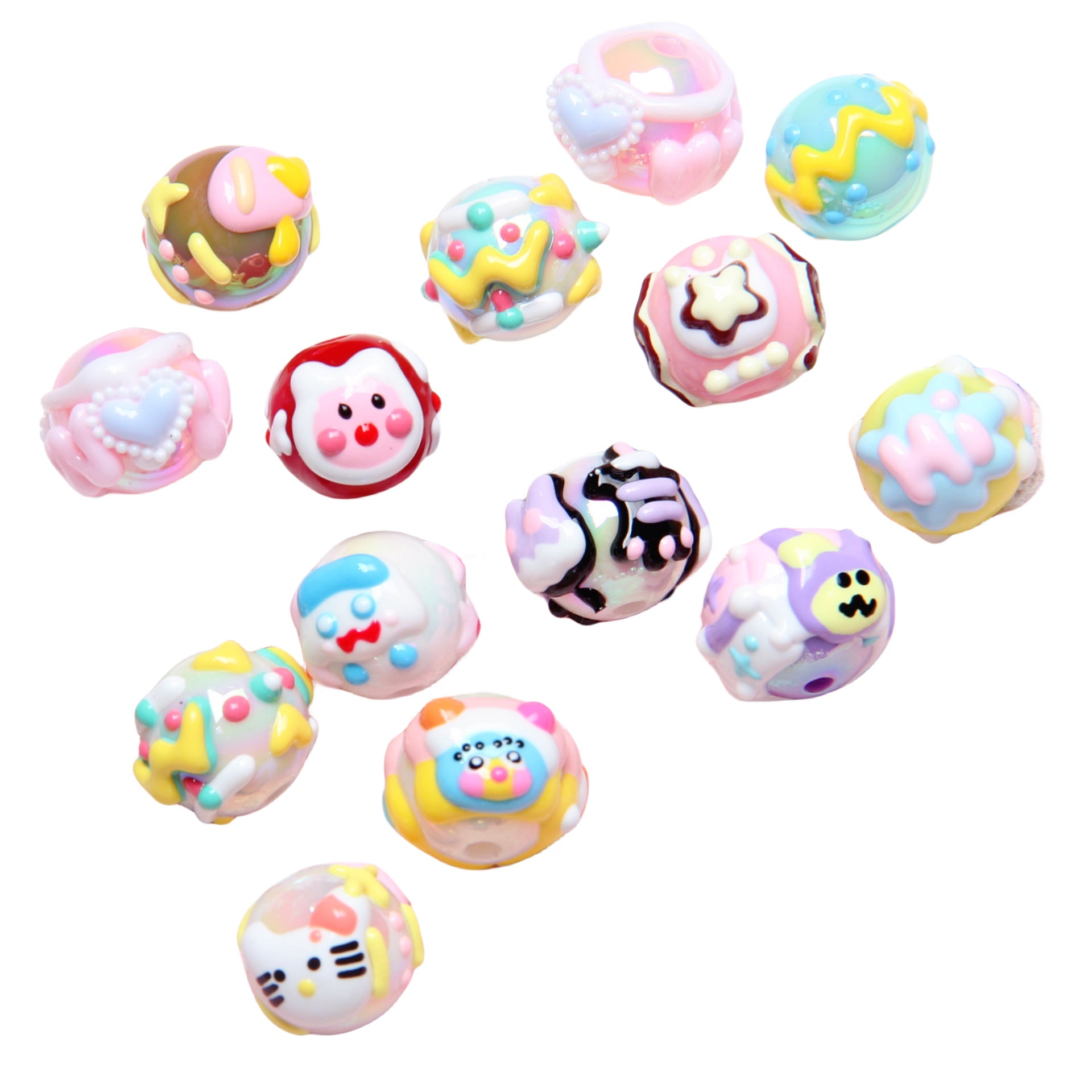 Hand Painted Star Acrylic Beads 16mm Pastel Colors 10pcs 5
