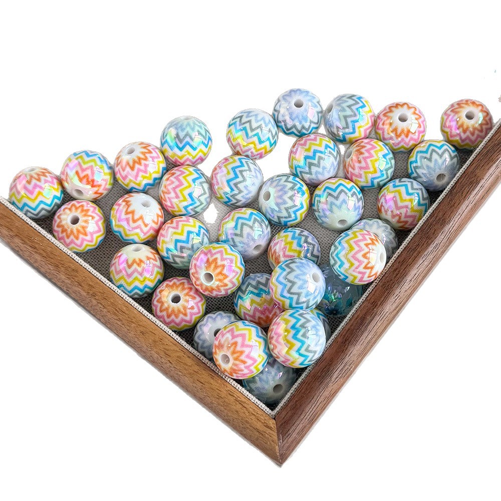 Rainbow Wavy Striped Acrylic Beads 16mm Colorful 50pcs 5