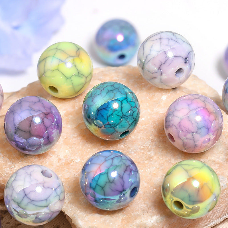 UV Plating Round Acrylic Beads 16mm Imitation Marble Crackle 50pcs