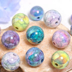UV Plating Round Acrylic Beads 16mm Imitation Marble Crackle 50pcs