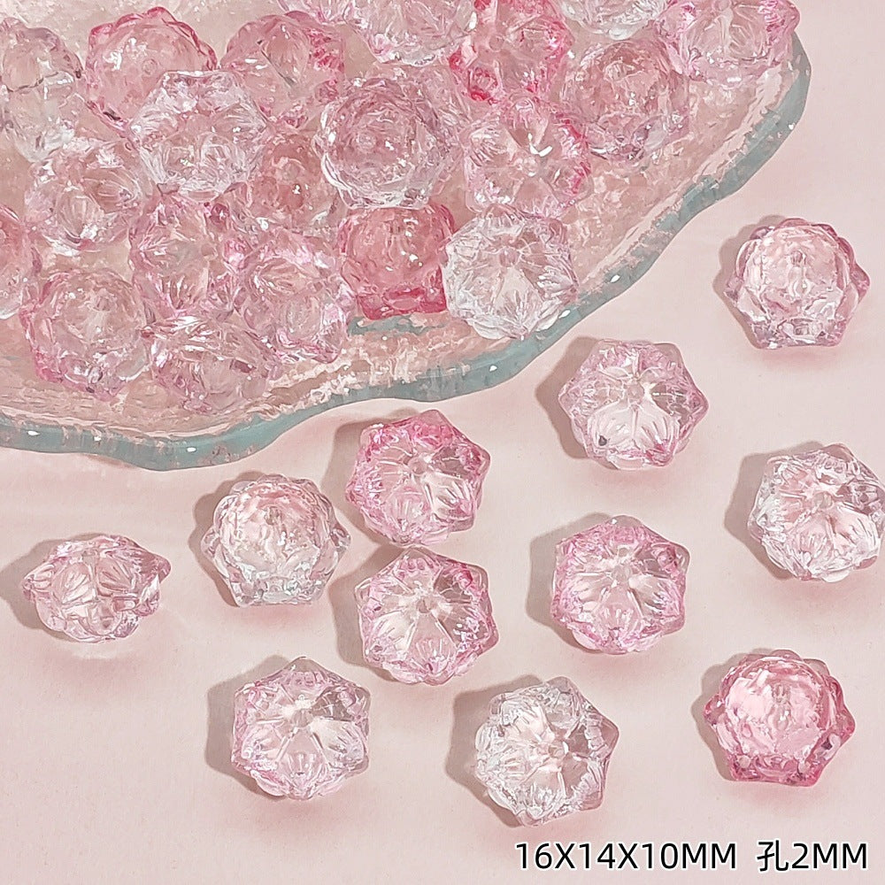 Tiny Flower Glass Beads 16mm Clear Translucent Mixed Colors 50pcs 7