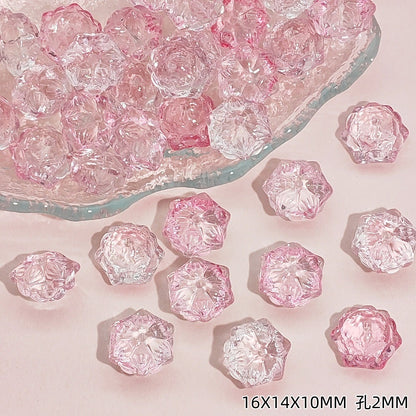 Tiny Flower Glass Beads 16mm Clear Translucent Mixed Colors 50pcs 7