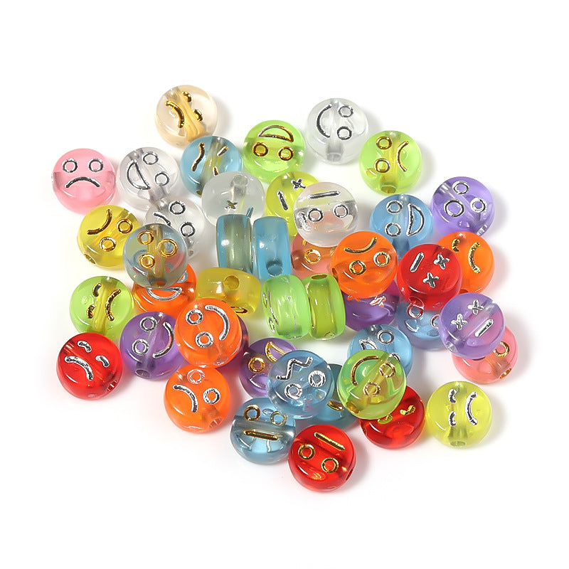 Cartoon Emoticon Flat Round Acrylic Beads 7x3.5mm Colorful 100pcs 4