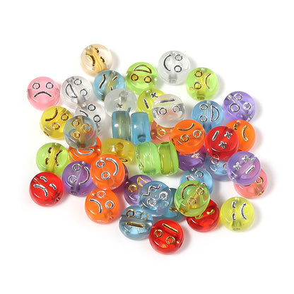 Cartoon Emoticon Flat Round Acrylic Beads 7x3.5mm Colorful 100pcs 4