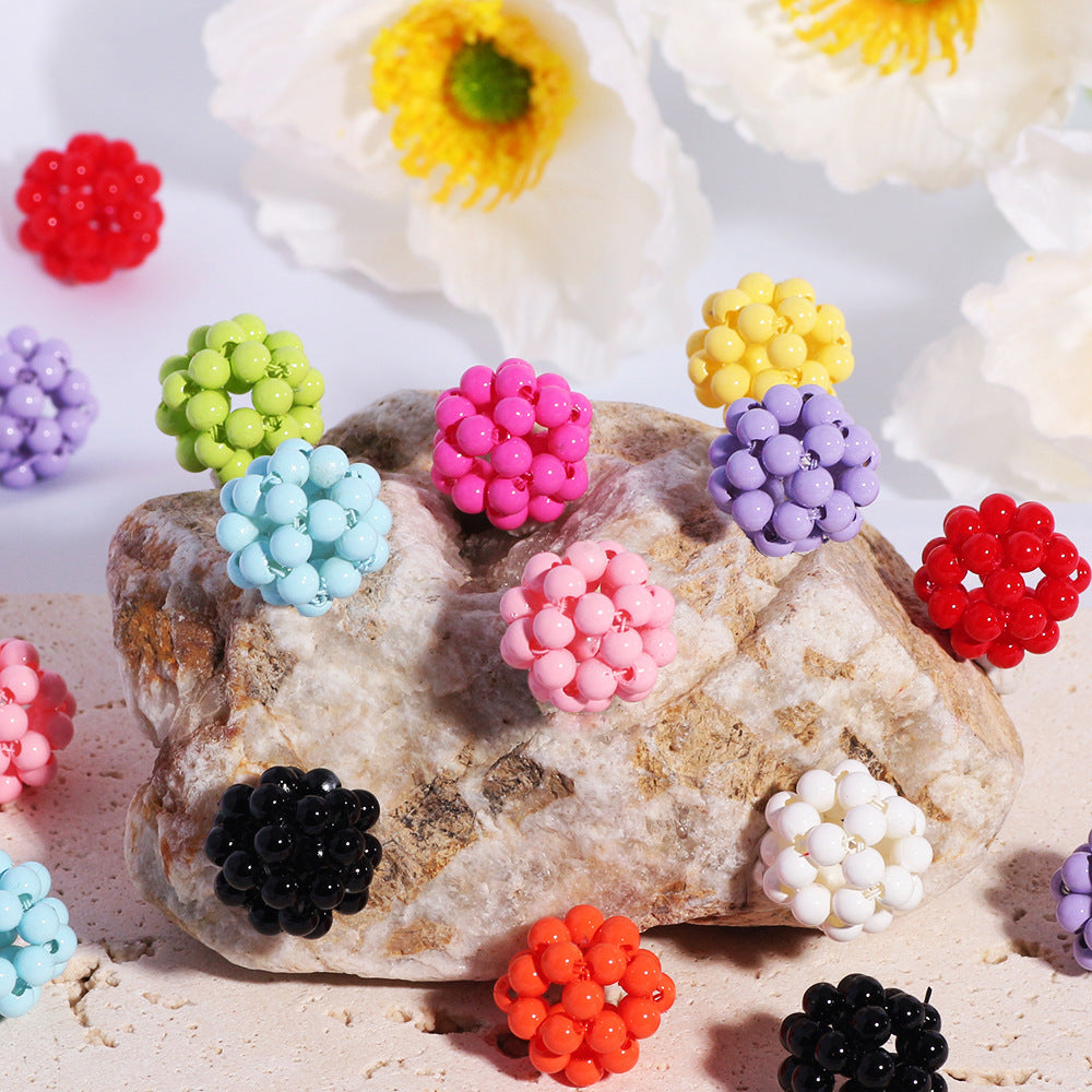 Glossy Hollow Waxberry Resin Beads 16mm Mixed Colors 20pcs