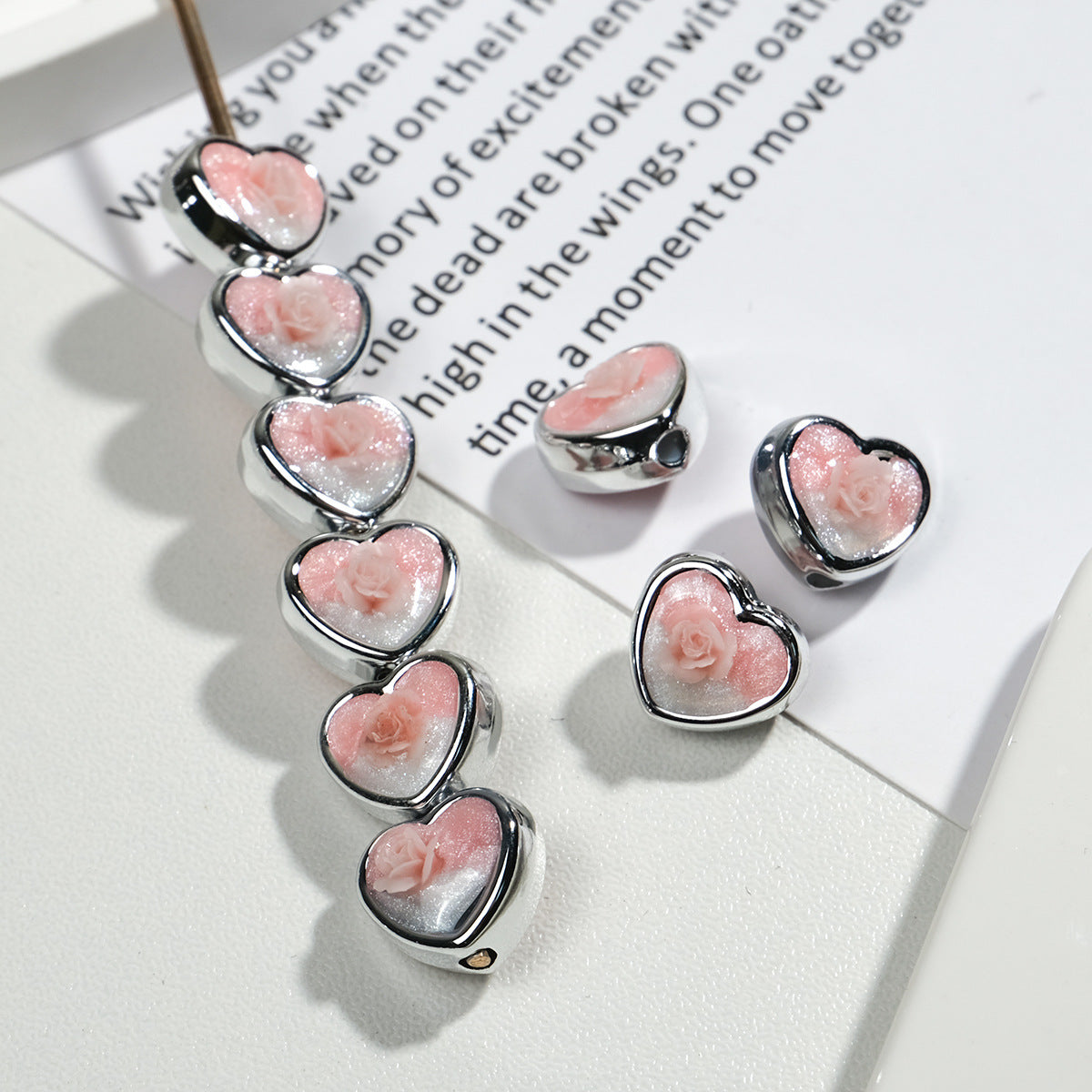 Plating Glitter Floral Heart Acrylic Beads 12mm Pastel Colors 50pcs 8