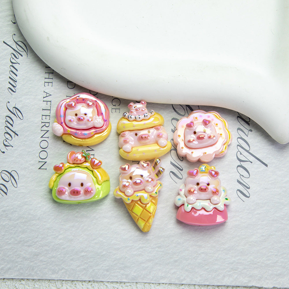 Glossy Pig Resin Beads Playful Dessert Design 10pcs 3