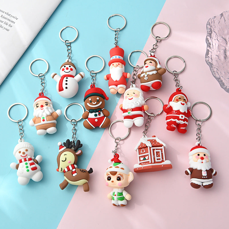 PVC Christmas Santa Claus Snowman Keychain Festive Holiday Charm