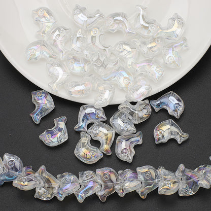 Plating 3D Dolphin Glass Beads 11x16mm Iridescent Colors 30pcs 21
