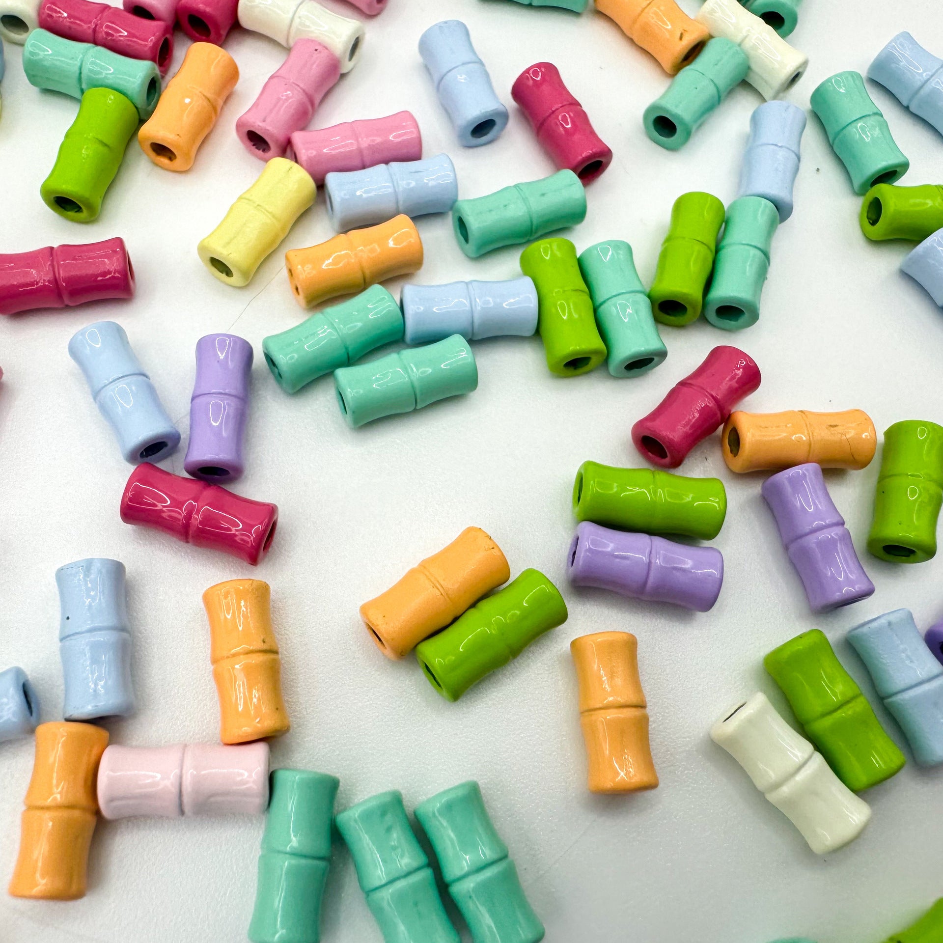 Bamboo Tube Metal Beads 3x8mm Baking Painted Alloy 40pcs 2