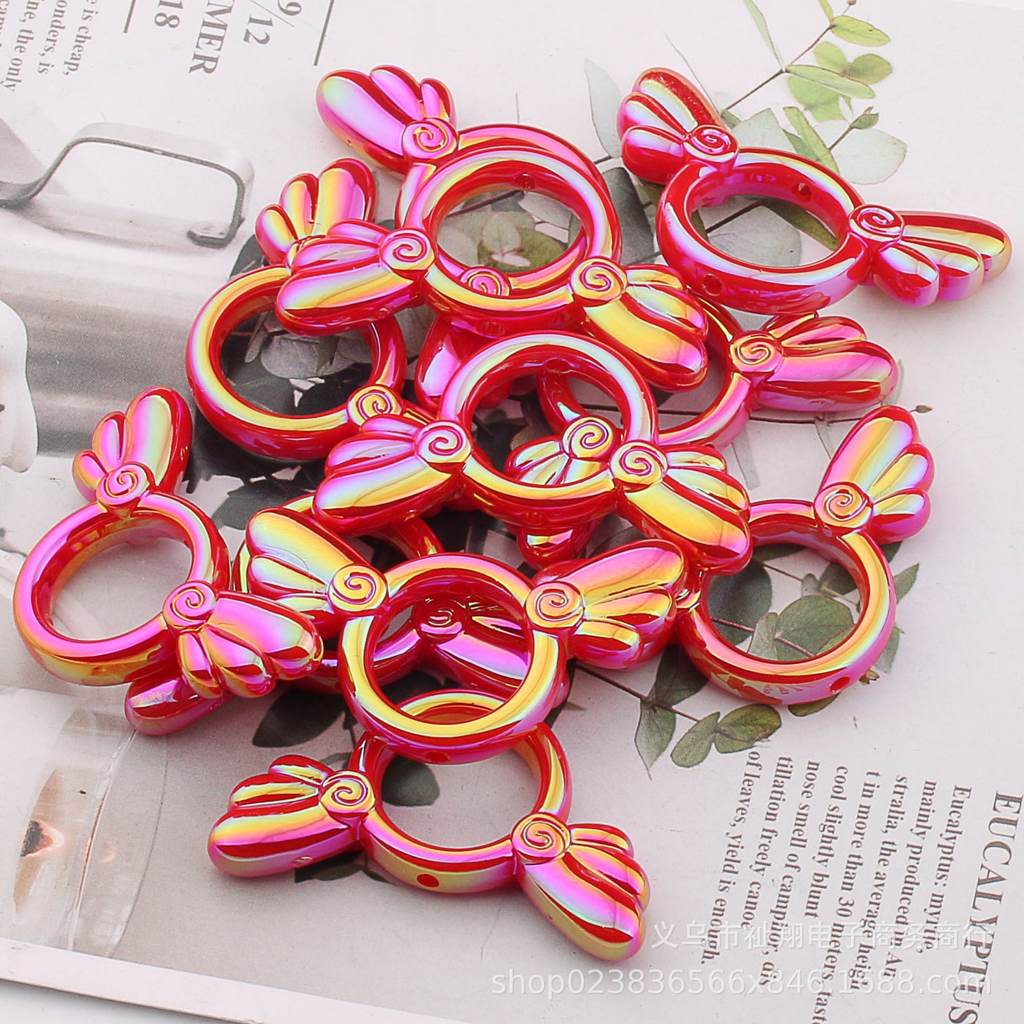 UV Color Plated Solid Color Varied Sakura Angel Wings Acrylic Beads 2pcs 23