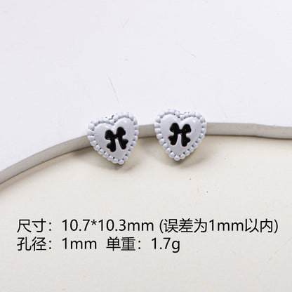 Painted Alloy Metal Beads Black and White Enamel Baking Style 10pcs 13