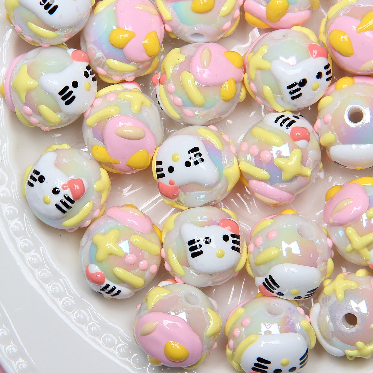 Hand Painted Star Acrylic Beads 16mm Pastel Colors 10pcs 11