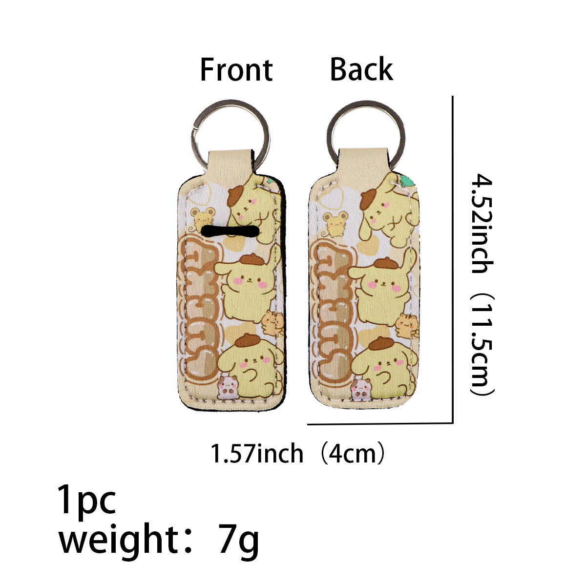 Neoprene Chapstick Holder Keychain Sanri Pattern Kawaii Animal 3pcs 6