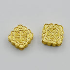 Square Metal Beads 10mm Auspicious Cloud Pattern Gold Tone 20pcs
