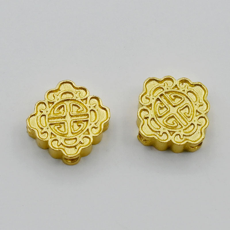 Square Metal Beads 10mm Auspicious Cloud Pattern Gold Tone 20pcs