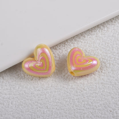 Plating Heart Acrylic Beads 18mm Spiral Pattern Glossy 50pcs 12