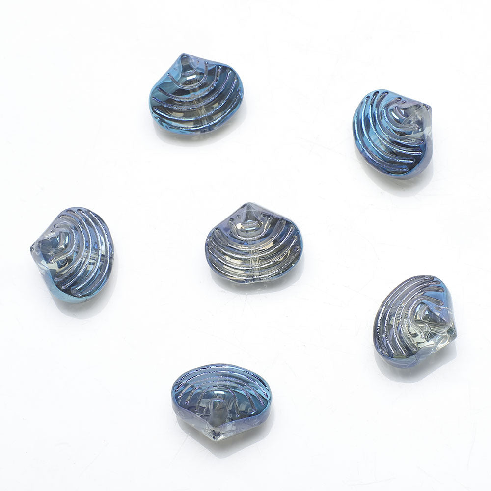 Electroplated Spiral Shell Glass Beads 14mm Iridescent Colors 30pcs 17