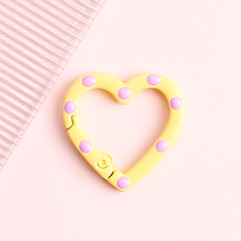 Metal Painted Dotted Heart Trigger Spring Keyrings 25mm 10pcs 10