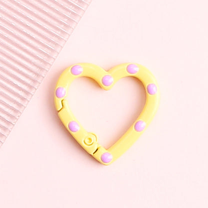 Metal Painted Dotted Heart Trigger Spring Keyrings 25mm 10pcs 10
