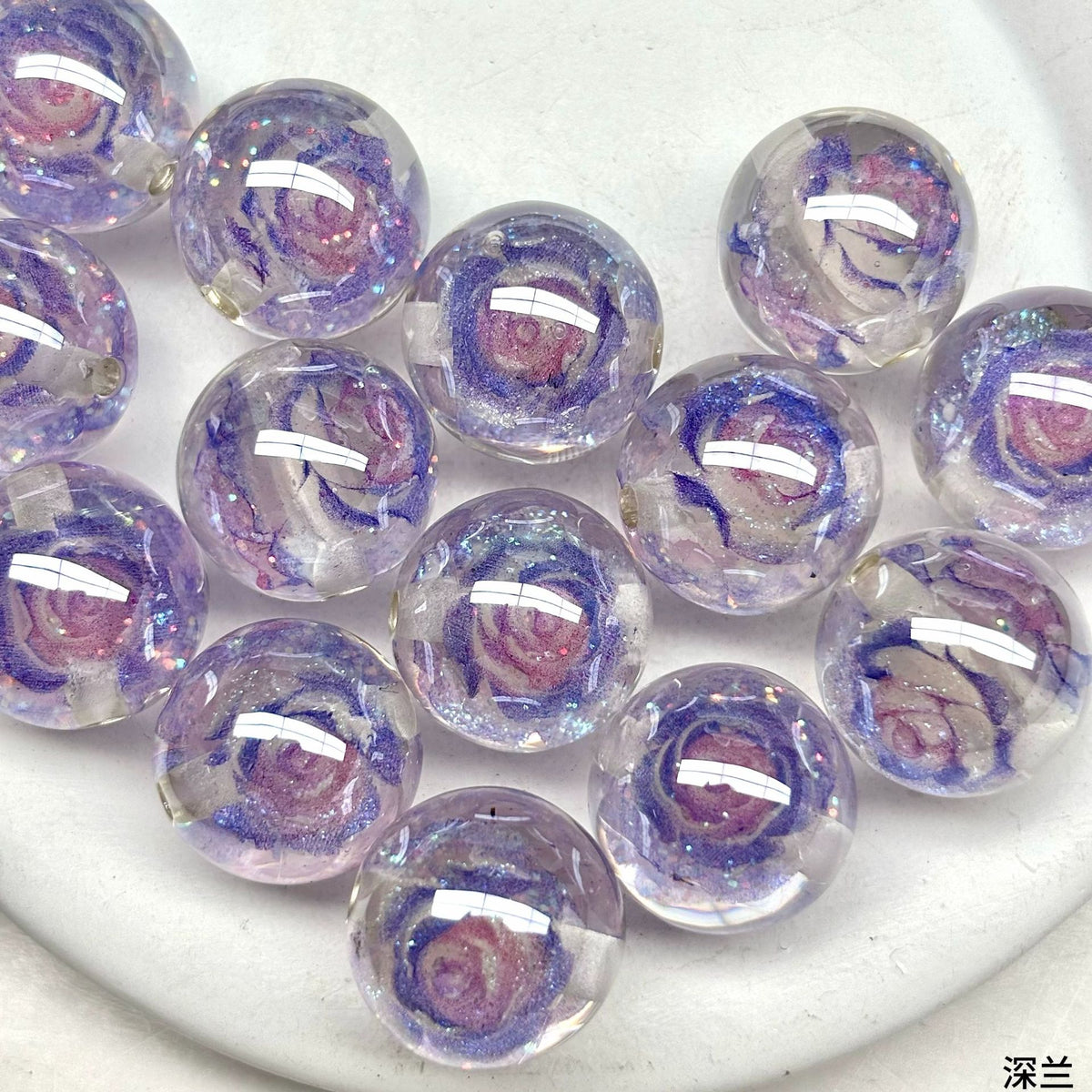 Luminous Rose Resin Beads 16mm Round Multicolor 10pcs 17