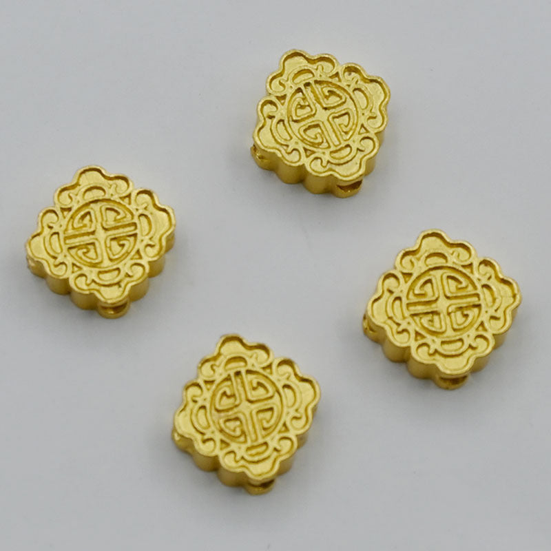 Square Metal Beads 10mm Auspicious Cloud Pattern Gold Tone 20pcs 3