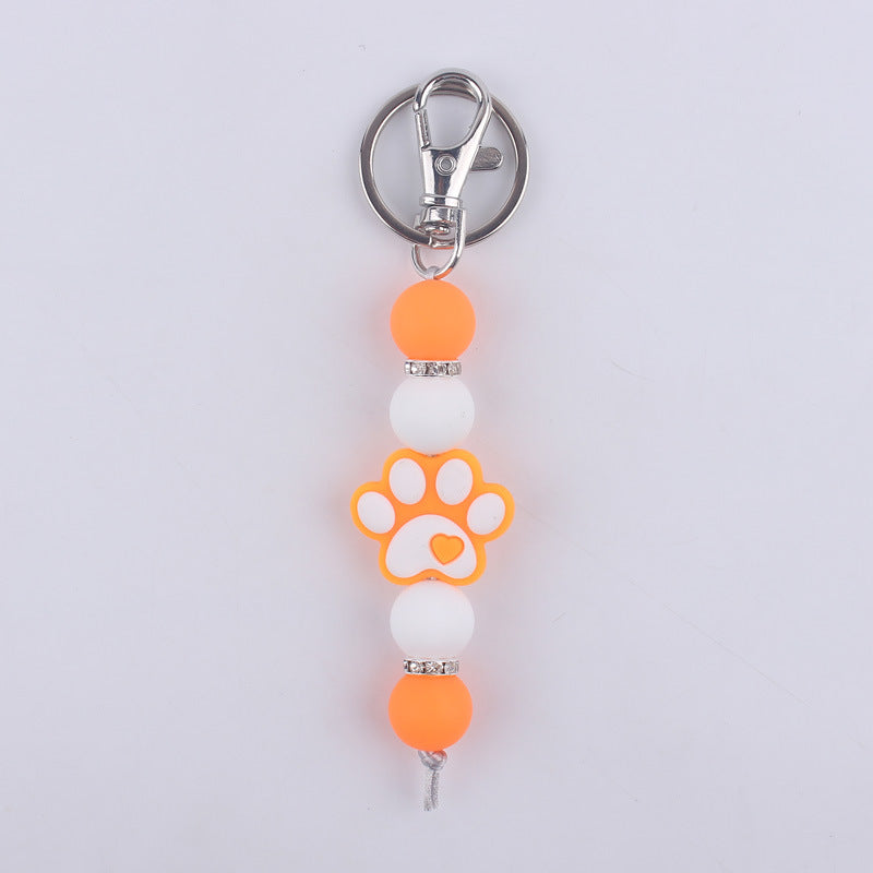 Cartoon Dog Claw Silicone Beaded Keychain with Paw Print Charm 9