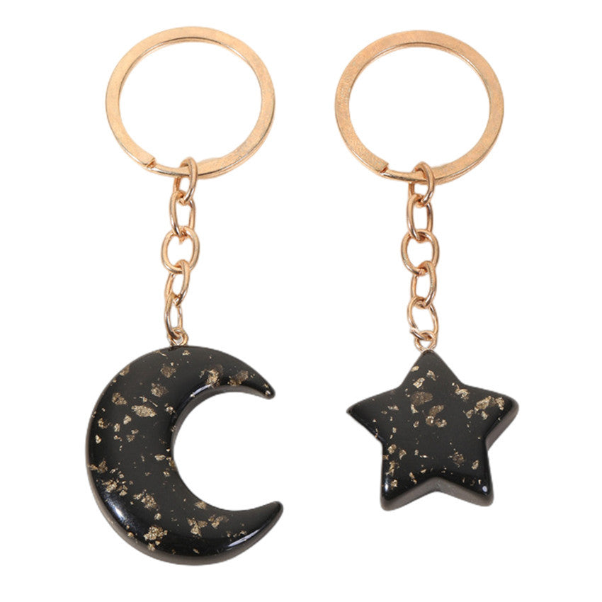 Acrylic Star Moon Couple Keychain Gold Flakes Delicate Chain
