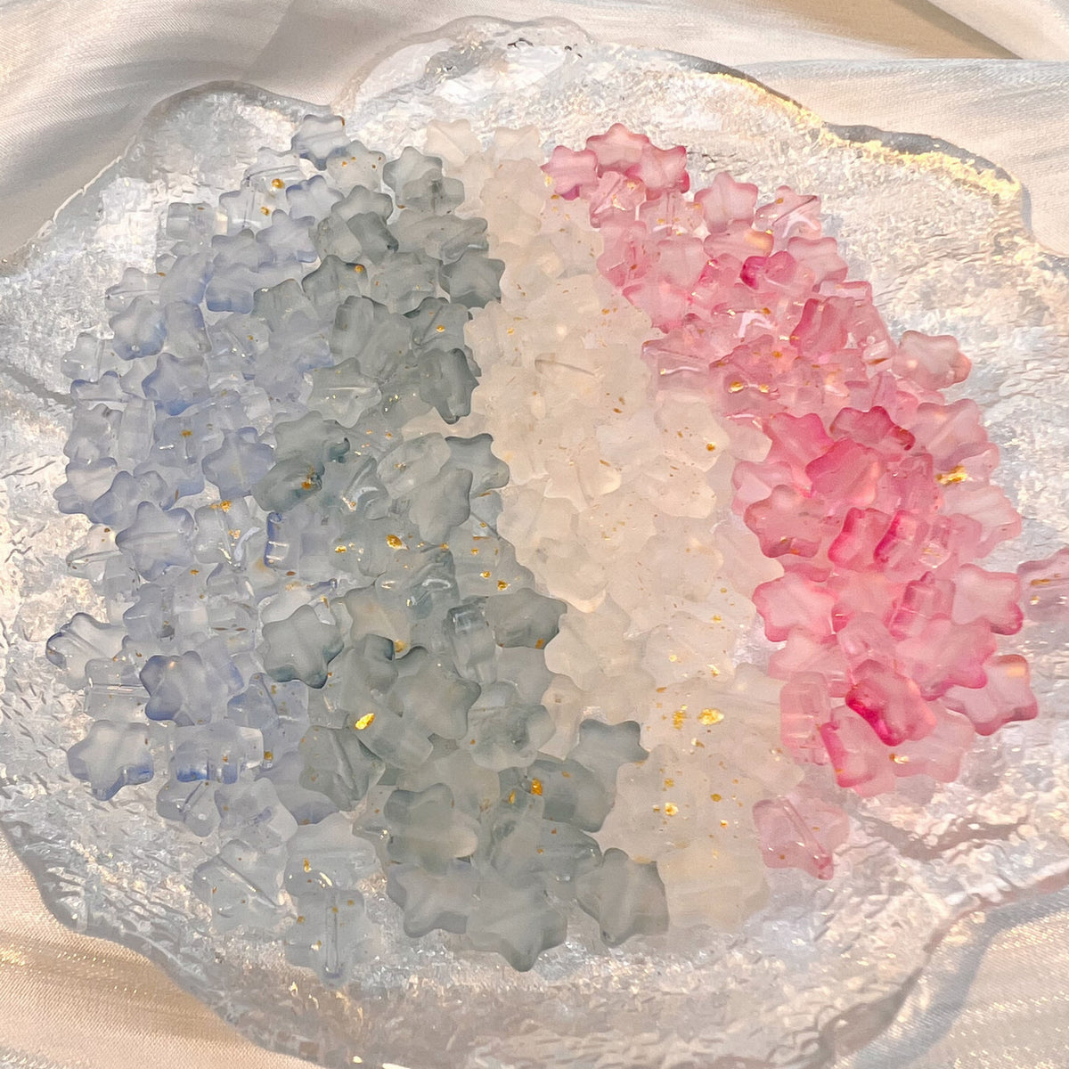 Frosted Pentagonal Star Glass Beads 8mm Soft Glow with Gold Flecks 30pcs 4