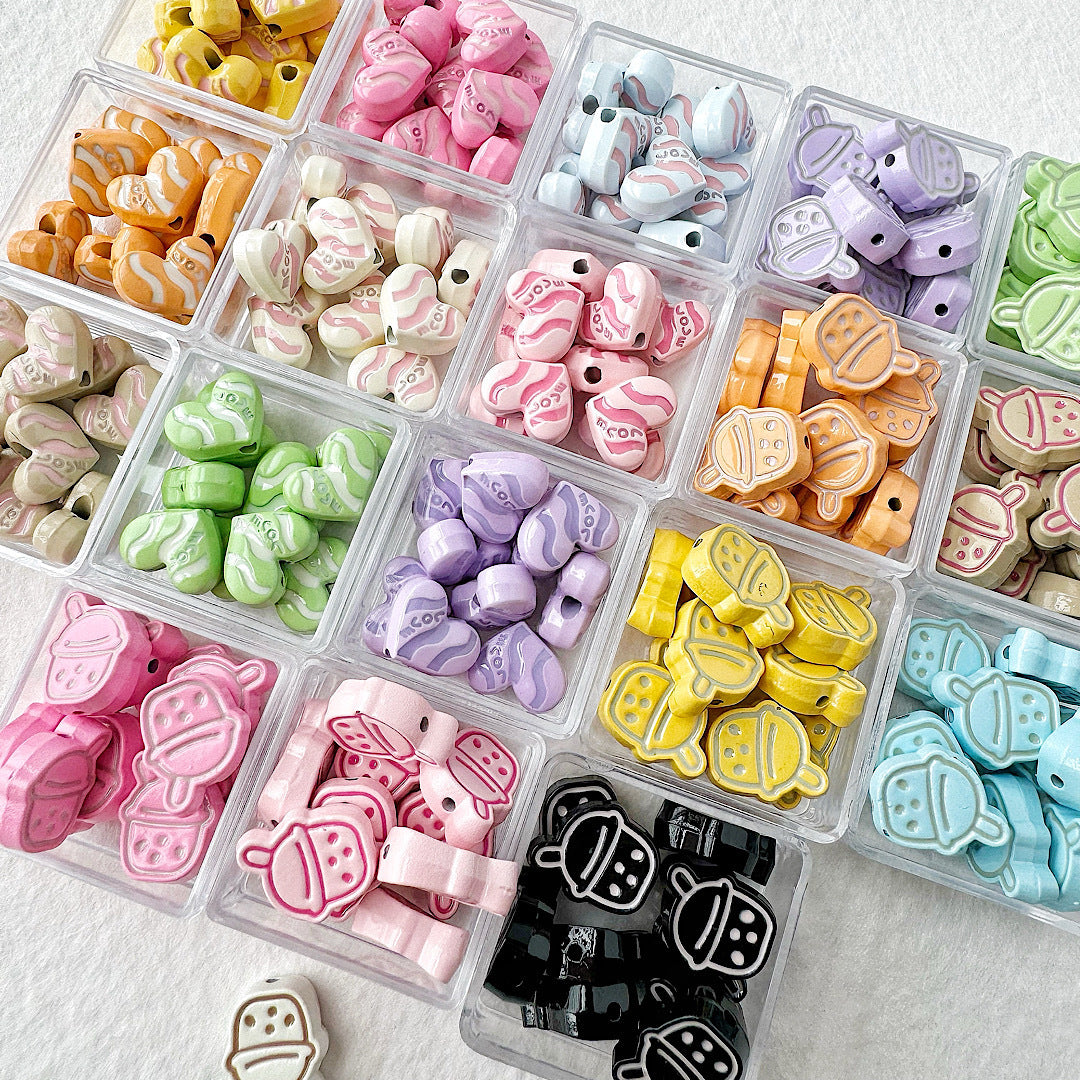 Heart Metal Beads Baking Painted Bubble Tea Design Alloy 10pcs 4